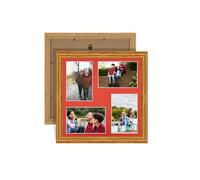 Procut Global 12X12 Oak Photo Frames For Multiple Pictures with Poppy Red Mount-Wall Hanging Collage Frame with 4 Apertures (4x) 6X4-Engineered Wood with Shatterproof Perspex