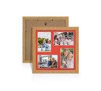Procut Global 12X12 Oak Photo Frames For Multiple Pictures with Poppy Red Mount-Wall Hanging Collage Frame with 4 Apertures (4x) 6X4-Engineered Wood with Shatterproof Perspex
