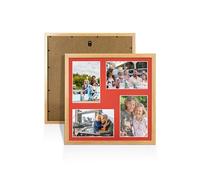 Procut Global 12X12 Oak Photo Frames For Multiple Pictures with Poppy Red Mount-Wall Hanging Collage Frame with 4 Apertures (4x) 6X4-Engineered Wood with Shatterproof Perspex