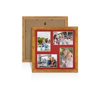 Procut Global 12X12 Rustic Oak Photo Frames For Multiple Pictures with Crimson Mount-Wall Hanging Collage Frame with 4 Apertures (4x) 6X4-Engineered Wood with Shatterproof Perspex