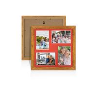 Procut Global 12X12 Rustic Oak Photo Frames For Multiple Pictures with Poppy Red Mount-Wall Hanging Collage Frame with 4 Apertures (4x) 6X4-Engineered Wood with Shatterproof Perspex