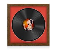 Procut Global 16x16" Dark Oak Vinyl Record Frame for 12 Inch LP Disc- Round Modern Display Photo Frame for Vinyl CD Records - Engineered Wood with Shatterproof Perspex Front - Poppy Red Mount