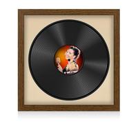 Procut Global 16x16" Dark Oak Vinyl Record Frame for 12 Inch LP Disc- Round Modern Display Photo Frame for Vinyl CD Records - Engineered Wood with Shatterproof Perspex Front - Ivory Mount