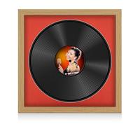 Procut Global 16x16" Light Oak Vinyl Record Frame for 12 Inch LP Disc- Round Modern Display Photo Frame for Vinyl CD Records - Engineered Wood with Shatterproof Perspex Front - Poppy Red Mount