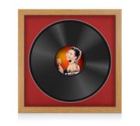 Procut Global 16x16" Oak Vinyl Record Frame for 12 Inch LP Disc- Round Modern Display Photo Frame for Vinyl CD Records - Engineered Wood with Shatterproof Perspex Front - Crimson Mount