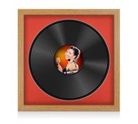Procut Global 16x16" Oak Vinyl Record Frame for 12 Inch LP Disc- Round Modern Display Photo Frame for Vinyl CD Records - Engineered Wood with Shatterproof Perspex Front - Poppy Red Mount