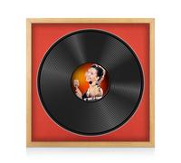 Procut Global 16x16" Oak Vinyl Record Frame for 12 Inch LP Disc - Round Sleek Display Photo Frame for Vinyl CD Records - Engineered Wood with Shatterproof Perspex Front - Poppy Red Mount