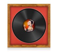 Procut Global 16x16" Rustic Oak Vinyl Record Frame for 12 Inch LP Disc- Round Modern Display Photo Frame for Vinyl CD Records - Engineered Wood with Shatterproof Perspex Front - Poppy Red Mount