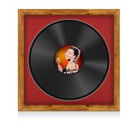 Procut Global 16x16" Rustic Oak Vinyl Record Frame for 12 Inch LP Disc- Round Modern Display Photo Frame for Vinyl CD Records - Engineered Wood with Shatterproof Perspex Front - Crimson Mount