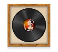 Procut Global 16x16" Rustic Oak Vinyl Record Frame for 12 Inch LP Disc- Round Modern Display Photo Frame for Vinyl CD Records - Engineered Wood with Shatterproof Perspex Front - Ivory Mount