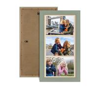 Procut Global 16x8" Classic Green Photo Frame For Multiple Pictures | Ivory Mount with 3 Apertures to Fit 7x5" Photos, Multi Aperture Collage Frame for Friends & Family Photos - Wall Hanging