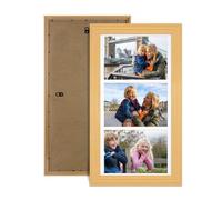 Procut Global 16X8 Country Pine Photo Frames For Multiple Pictures with White Mount-Classic Collage Frame with 3 Apertures (3x) 7X5-Engineered Wood with Shatterproof Perspex