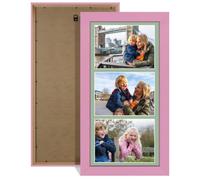 Procut Global 16x8" Modern Pastel Pink Photo Frame For Multiple Pictures | Sage Green Mount with 3 Multi Apertures to Fit 7x5" Photos, Collage Frame for Friends & Family Photos - Wall Hanging