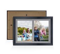 Procut Global 20X14 Black Photo Frames For Multiple Pictures with Mid Grey Mount-Wall Hanging Collage Frame with 2 Apertures (2x) A4-Engineered Wood with Shatterproof Perspex