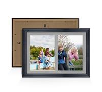 Procut Global 20X14 Black Photo Frames For Multiple Pictures with Silver Mount-Wall Hanging Collage Frame with 2 Apertures (2x) A4-Engineered Wood with Shatterproof Perspex