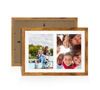 Procut Global 20X14 Rustic Oak Photo Frames For Multiple Pictures with White Mount-Modern Collage Frame with 2 Apertures (2x) A4-Engineered Wood with Shatterproof Perspex