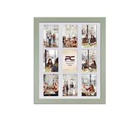 Procut Global 20x16" Modern Green Photo Frames For Multiple Pictures | White Mount with 9 Apertures to Fit 6x4" Photos, Multi Aperture Collage Frame for Friends & Family Photos - Wall Hanging