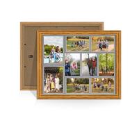 Procut Global 20X16 Oak Photo Frames For Multiple Pictures with Mid Grey Mount-Wall Hanging Collage Frame with 9 Apertures (2x) 7x5, (7x) 6x4-Engineered Wood with Shatterproof Perspex