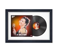 Procut Global 25x17" Black Vinyl Record Frame for 12 Inch LP Cover & Disc - Display Step Photo Frame with Overlapped Design - Engineered Wood, Shatterproof Perspex - White Mount