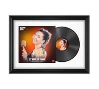 Procut Global 25x17" Black Vinyl Record Frame for 12 Inch LP Cover & Disc - Display Swept Photo Frame with Overlapped Design - Engineered Wood, Shatterproof Perspex - White Mount