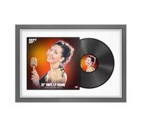 Procut Global 25x17" Dark Grey Vinyl Record Frame for 12 Inch LP Cover & Disc - Display Sleek Photo Frame with Overlapped Design - Engineered Wood, Shatterproof Perspex - White Mount