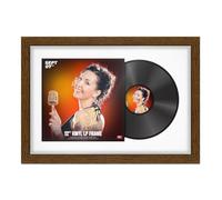 Procut Global 25x17" Dark Oak Vinyl Record Frame for 12 Inch LP Cover & Disc - Display Modern Photo Frame with Overlapped Design-Engineered Wood, Shatterproof Perspex - White Mount