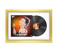 Procut Global 25x17" Gold Vinyl Record Frame for 12 Inch LP Cover & Disc - Display Modern Photo Frame with Overlapped Design-Engineered Wood, Shatterproof Perspex - White Mount