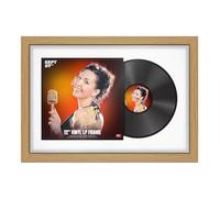 Procut Global 25x17" Light Oak Vinyl Record Frame for 12 Inch LP Cover & Disc - Display Modern Photo Frame with Overlapped Design-Engineered Wood, Shatterproof Perspex - White Mount