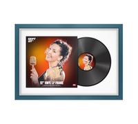 Procut Global 25x17" Navy Blue Vinyl Record Frame for 12 Inch LP Cover & Disc - Display Sleek Photo Frame with Overlapped Design - Engineered Wood, Shatterproof Perspex - White Mount