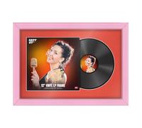 Procut Global 25x17" Pink Vinyl Record Frame for 12 Inch LP Cover & Disc - Display Classic Photo Frame with Overlapped Design - Engineered Wood, Shatterproof Perspex - Poppy Red Mount