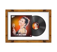 Procut Global 25x17" Rustic Oak Vinyl Record Frame for 12 Inch LP Cover & Disc - Display Modern Photo Frame with Overlapped Design-Engineered Wood, Shatterproof Perspex - White Mount