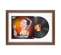 Procut Global 25x17" Walnut Vinyl Record Frame for 12 Inch LP Cover & Disc - Display Modern Photo Frame with Overlapped Design-Engineered Wood, Shatterproof Perspex - White Mount