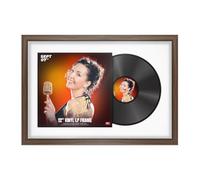 Procut Global 25x17" Walnut Vinyl Record Frame for 12 Inch LP Cover & Disc - Display Sleek Photo Frame with Overlapped Design - Engineered Wood, Shatterproof Perspex - White Mount