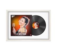 Procut Global 25x17" White Vinyl Record Frame for 12 Inch LP Cover & Disc - Display Sleek Photo Frame with Overlapped Design - Engineered Wood, Shatterproof Perspex - White Mount