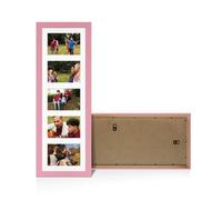 Procut Global 26x8" Modern Pink Photo Frame For Multiple Pictures | White Mount with 5 Apertures to Fit 6x4" Photos, Multi Aperture Collage Frame for Friends & Family Photos - Wall Hanging