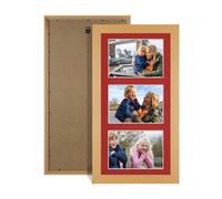 Procut Global 40X20CM Country Pine Photo Frames For Multiple Pictures with Crimson Mount-Modern Collage Frame with 3 Apertures (3x) 6X4-Engineered Wood with Shatterproof Perspex