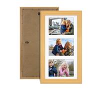 Procut Global 40X20CM Country Pine Photo Frames For Multiple Pictures with White Mount-Classic Collage Frame with 3 Apertures (3x) 6X4-Engineered Wood with Shatterproof Perspex
