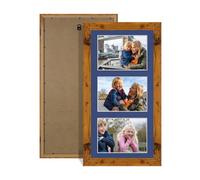 Procut Global 40X20CM Rustic Oak Photo Frames For Multiple Pictures with Blue Mount-Modern Collage Frame with 3 Apertures (3x) 6X4-Engineered Wood with Shatterproof Perspex