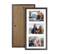 Procut Global 40X20CM Walnut Photo Frames For Multiple Pictures with White Mount-Sleek Collage Frame with 3 Apertures (3x) 6X4-Engineered Wood with Shatterproof Perspex