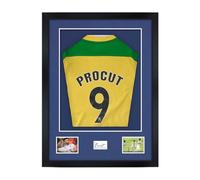 Procut Global 77.5x58.5CM Football Shirt Display Frame -3D Deep Box with Blue Mount -49x42.5CM Shirt Window plus Two 5x.3.5" Photos & 7.5x4.5CM Name Plate -DIY Kit For Sport Jerseys -Matte Black