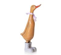 Prodbuy 29.5cm Resin Duck Ornament with Lilac Ribbon and Wellington Boots