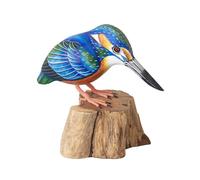 Prodbuy Hand Carved Wooden Kingfisher Bird on Root Perch Ornament 14.5cm Tall
