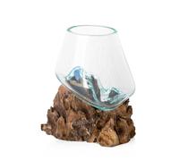 Prodbuy Molten Glass Vase on Teak Root Wooden Base Small 10cm