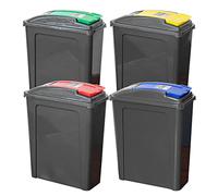 Prodbuy Set of 4 Large 25L Colour Coded Lid Kitchen Recycling Bins