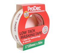 ProDec 1 inch x 50m Low Tack Multi Surface Painters Masking Tape for Delicate Surfaces Gives Sharp Paint Lines for Indoor Painting and Decorating, Compatible with All Paints, 1" 25mm wide