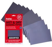 ProDec 10 pack Assorted Grades Wet & Dry Abrasive Sandpaper for Sanding Wood, Furniture, Metal, Plaster, Decorating, Automotive Sanding Sheets 9x5.5 inch (230x140mm), Wet and Dry
