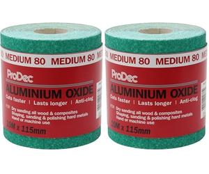 ProDec 10m Roll 80 Grit Medium Grade Green Aluminium Oxide Abrasive Sanding Paper for Sanding Wood, Paint, Plaster,Filler,Metal and More, 115mm Wide Sandpaper Compatible with Machine Sanders,Pack of 2