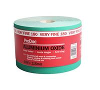 ProDec 50m Roll 180 Grit Very Fine Grade Green Aluminium Oxide Abrasive Sanding Paper Sanding Wood, Paint, Plaster, Filler, Metal and More, 115mm Wide Sandpaper Compatible with Machine Sanders