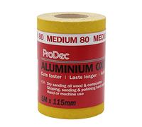 ProDec 5m Roll 80 Grit Medium Grade Yellow Aluminium Oxide Abrasive Sanding | for Sanding Wood, Paint, Plaster, Filler, Metal and More, 115mm Wide Sandpaper Compatible with Machine Sanders