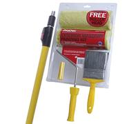 ProDec 6 Piece Twin Head Masonry Roller, 4'-8' Extension Pole & 4" Masonry Brush Set, Heavy Duty Paint Roller Set for Painting with Smooth & Textured Masonry Paints on Exterior Walls, 9"